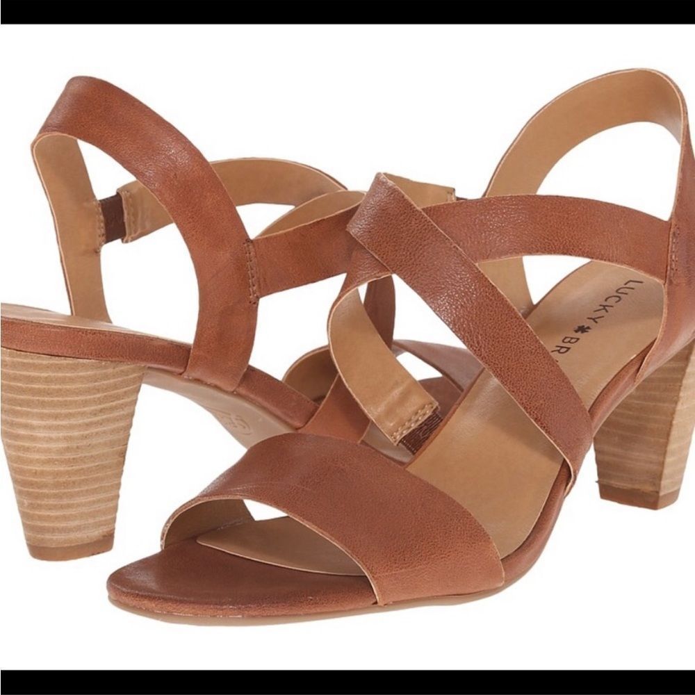Lucky Brand Pacora Sandals Size 6 / 6.5 Almond Tan Brown Strappy Leather